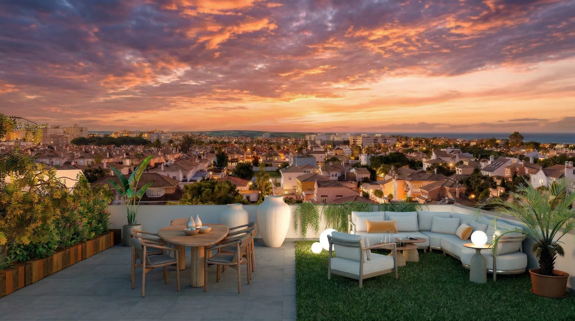 Terraza de ático de Real de la Isla al atardecer