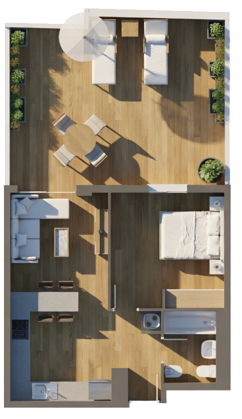 Plano renderizado de vivienda Tipo C de Real de la Isla